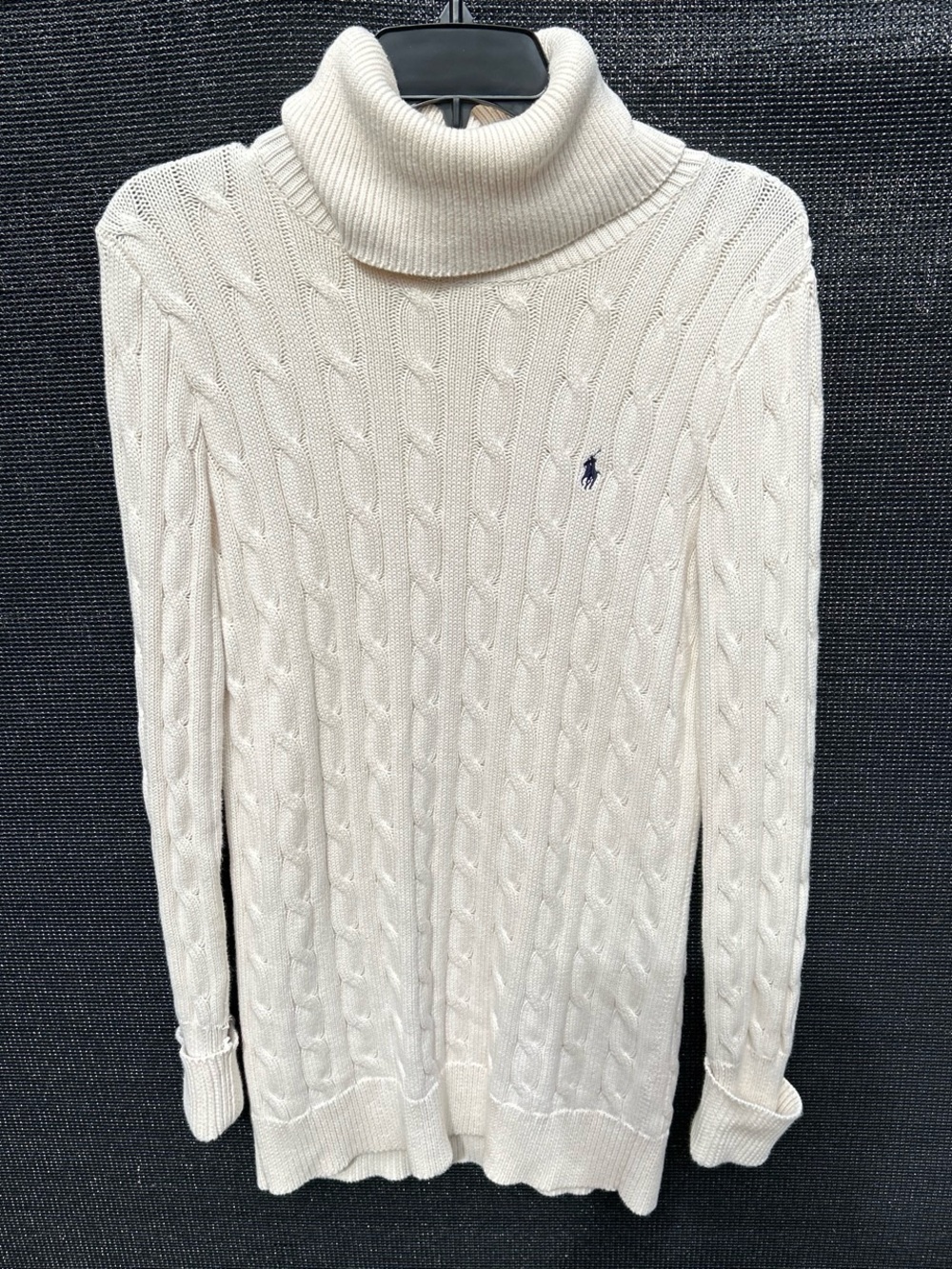 Polo Ralph Lauren Sport Cream Cable Knit Turtleneck Long Length Sweater Small